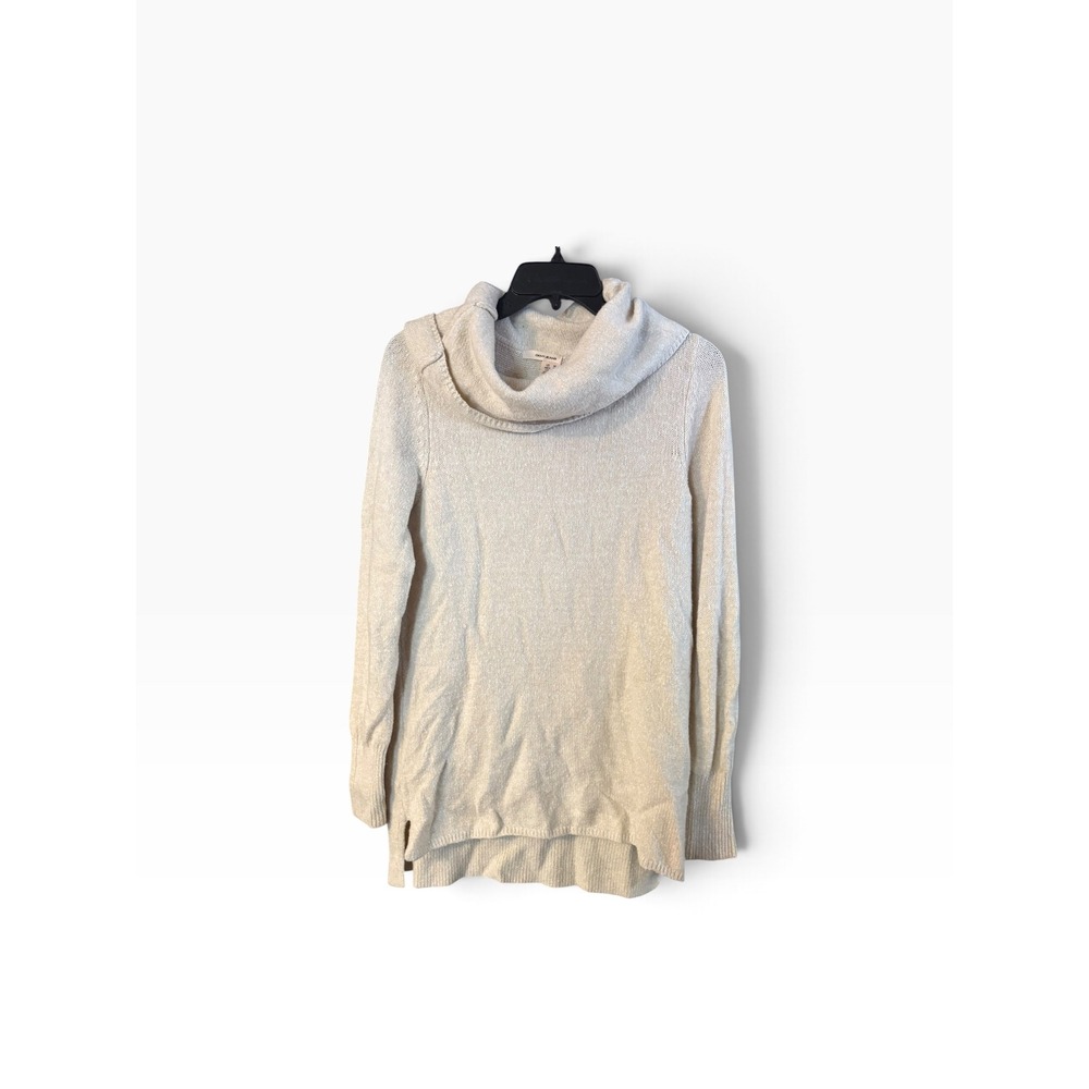 DKNY Jeans Womens Metallic Cowl Neck Sweater Cream Shimmer Long Sleeve M